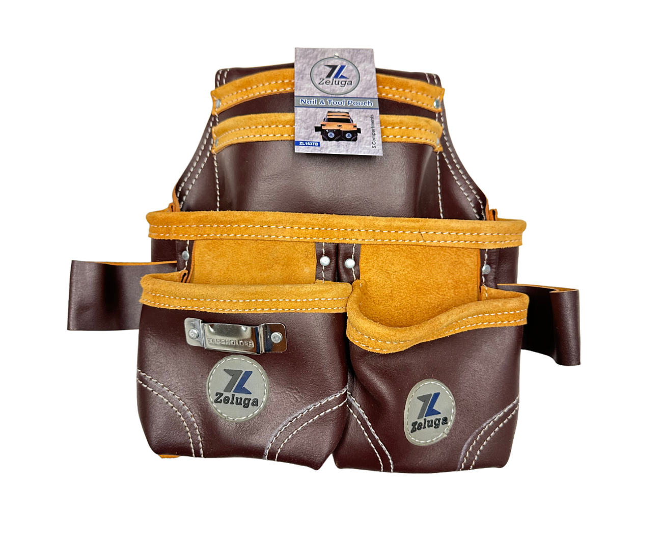 20-163 5 Pocket Heavy Duty Leather Tool Bag, Coffee