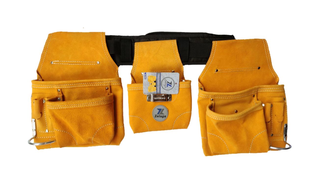 20-175 11 Pocket Rigger Heavy Duty Leather Tool Bag Kit, Yellow