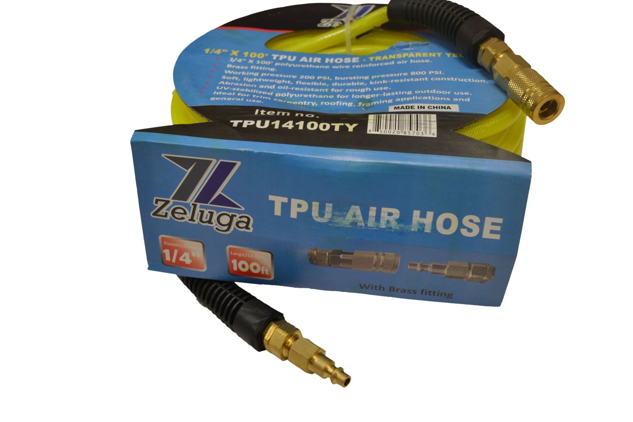 1/4in. x 100ft. Polyurethane Transparent and Wire Reinforced Air Hose, Transparent Yellow