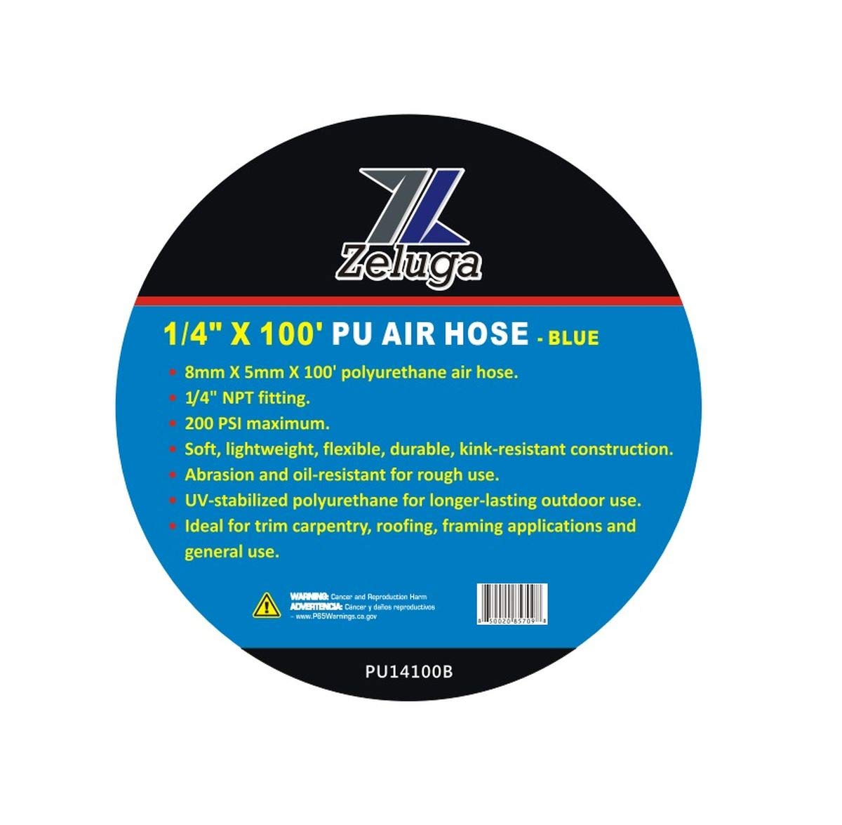 PU14100B 1/4in. x 100ft. Polyurethane Non-Transparent and Without Wire Reinforced Air Hose, Blue