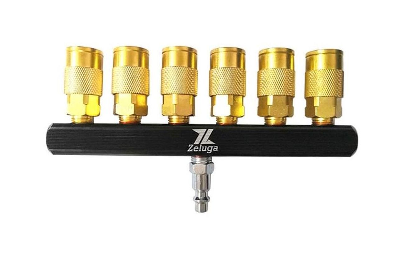 22-141 6-Way Industrial Style Bar Air Manifold with Brass 6 Coupler