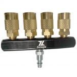 ZL160 4-Way Industrial Style Bar Air Manifold with Brass 4 Coupler