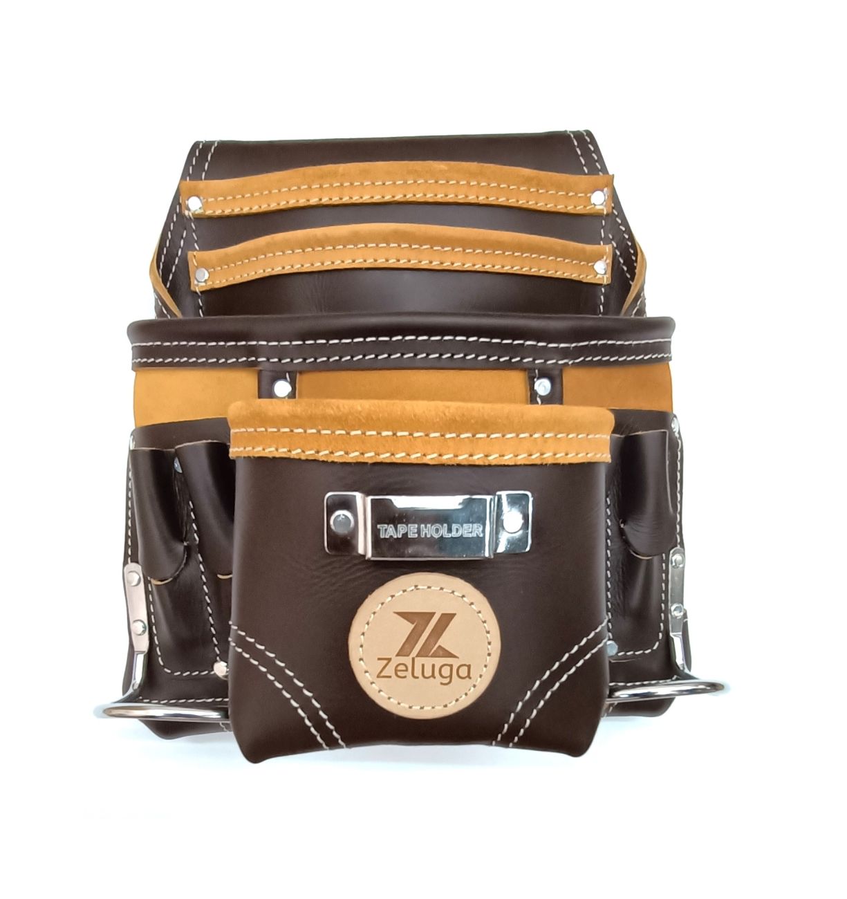 ZL164TB 10 Pocket Rigger Heavy Duty Leather Tool Bag, Coffee