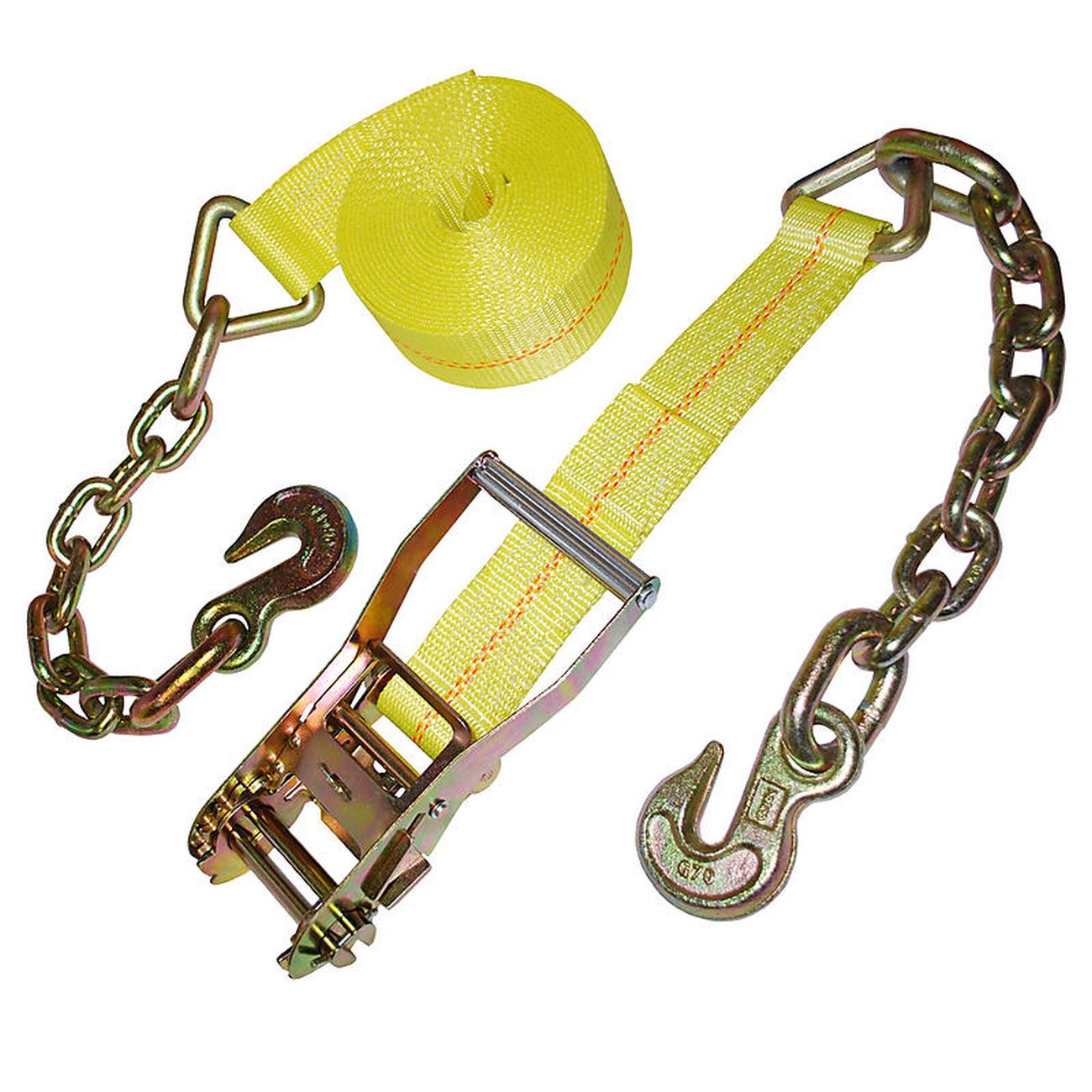 ZL183 2in. x 27ft. Heavy Duty 10,000 LBS Capacity Ratchet Tie Down with Flat Hook, Yellow