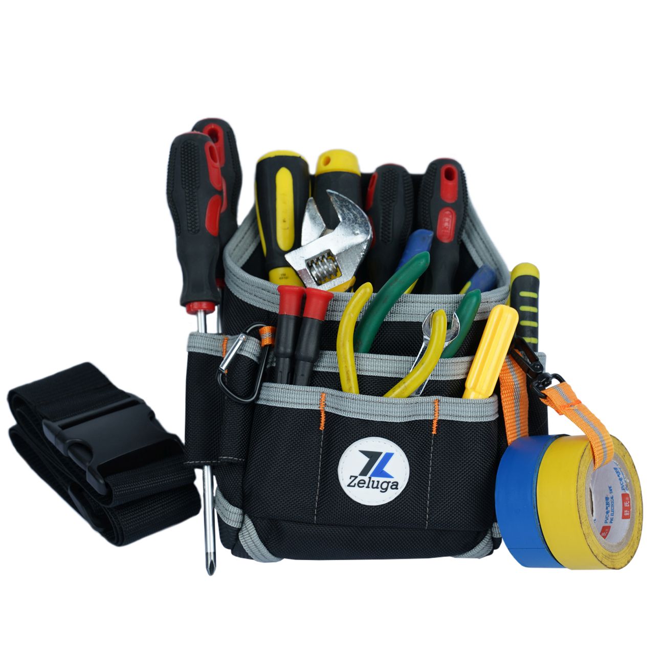 20-248 Multiple Pockets Heavy Duty Technician and Electrician Waist Tool Bag, Black