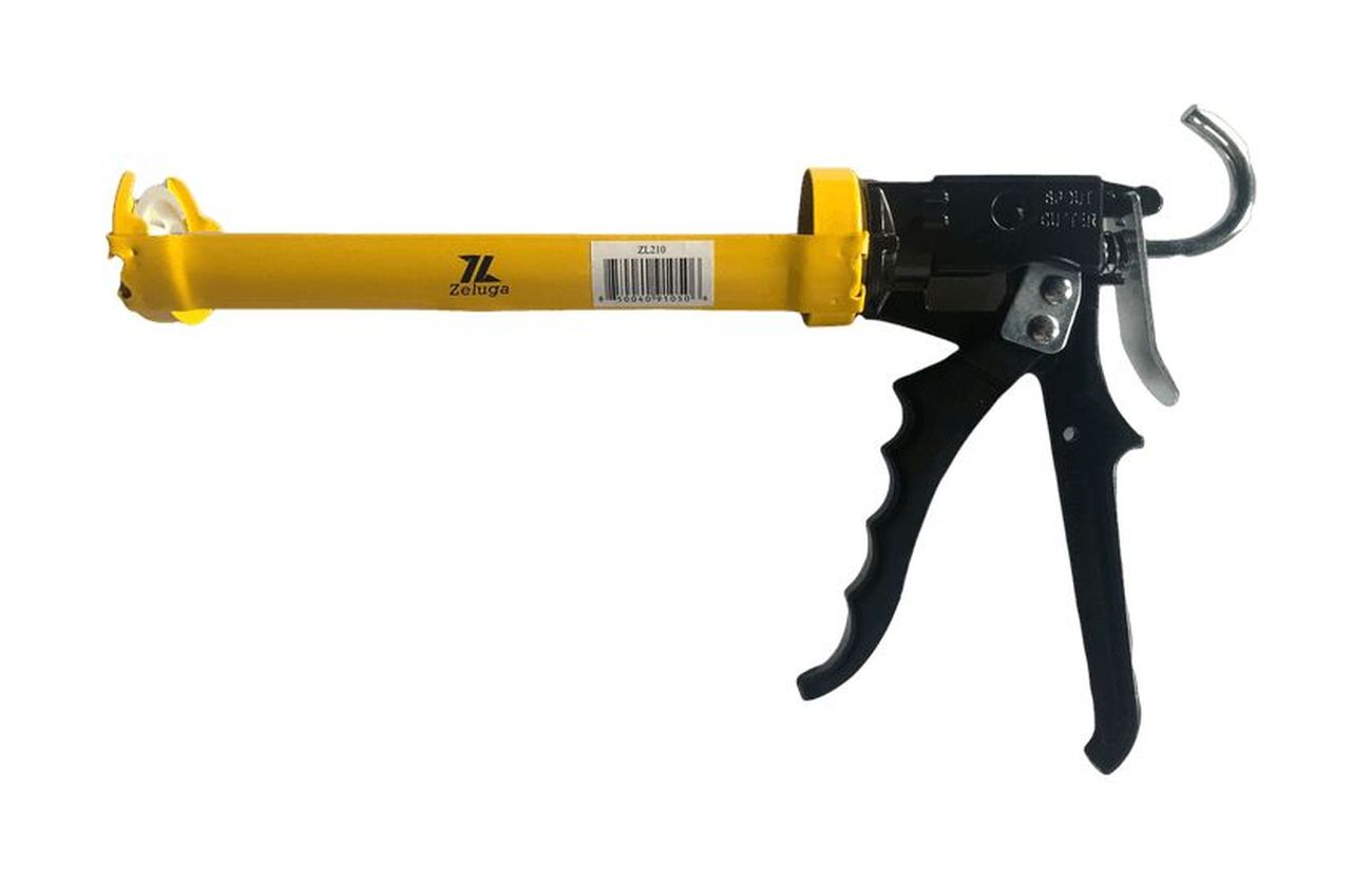 10-210 10 oz. Drip Free Smooth Hex Rod Cradle Caulking Gun with Spout Cutter, Yellow