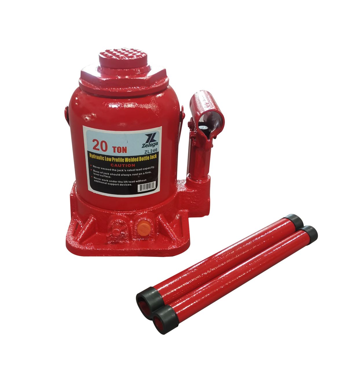 11-246 20 Ton Capacity Hydraulic Low Profile Welded Bottle Jack, Red