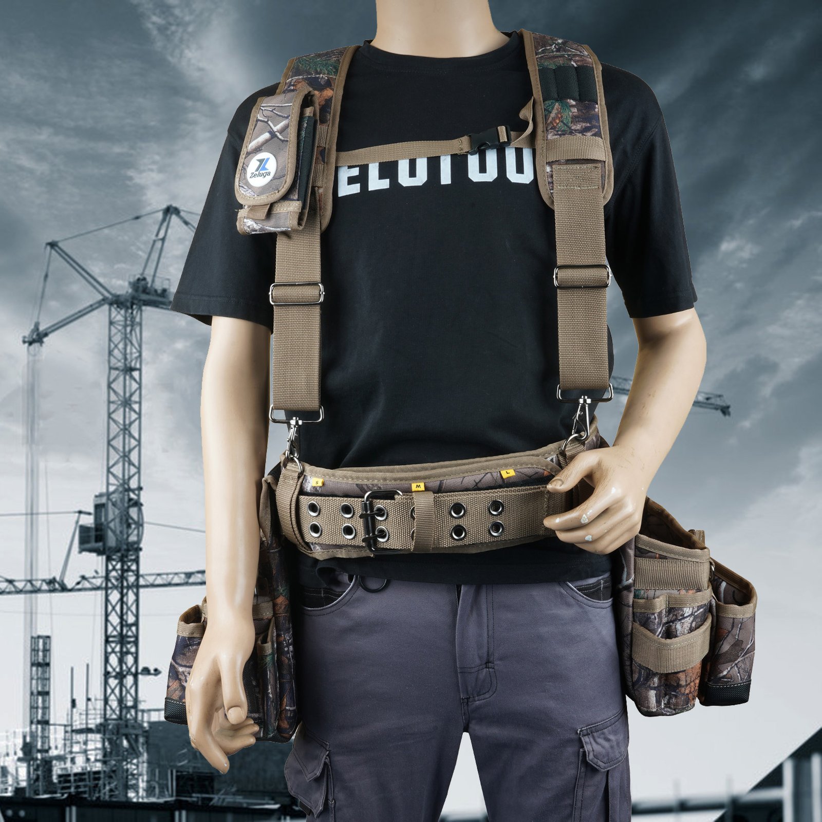 thumbnail image 2 of Bravex T300 Tool Pouch And Belt Set With Suspenders - Oxford Cloth, Electrician/Carpenter Tool Bag For Men 2 of 6